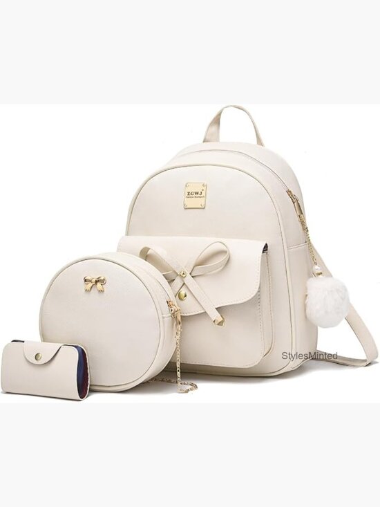 Mini PU Leather Backpack Purse Set - 3 Piece Daypack Travel Bag